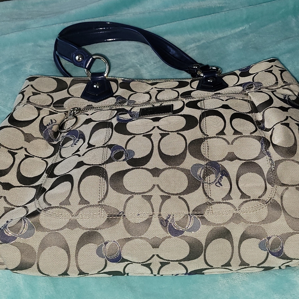 Coach Poppy Gray and Blue Signature Tote Bag 2012 15x13x4.5